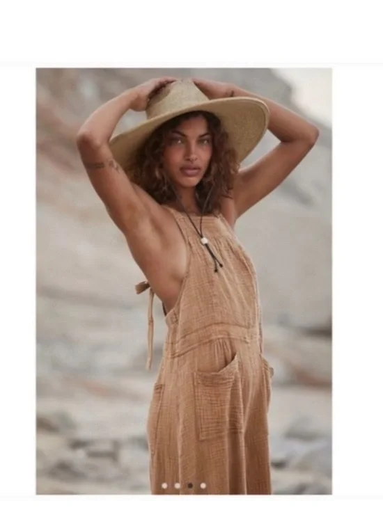 Free People Cyprus Wide leg Overalls Jumpsuit Brown size S - Picture 4 of 12